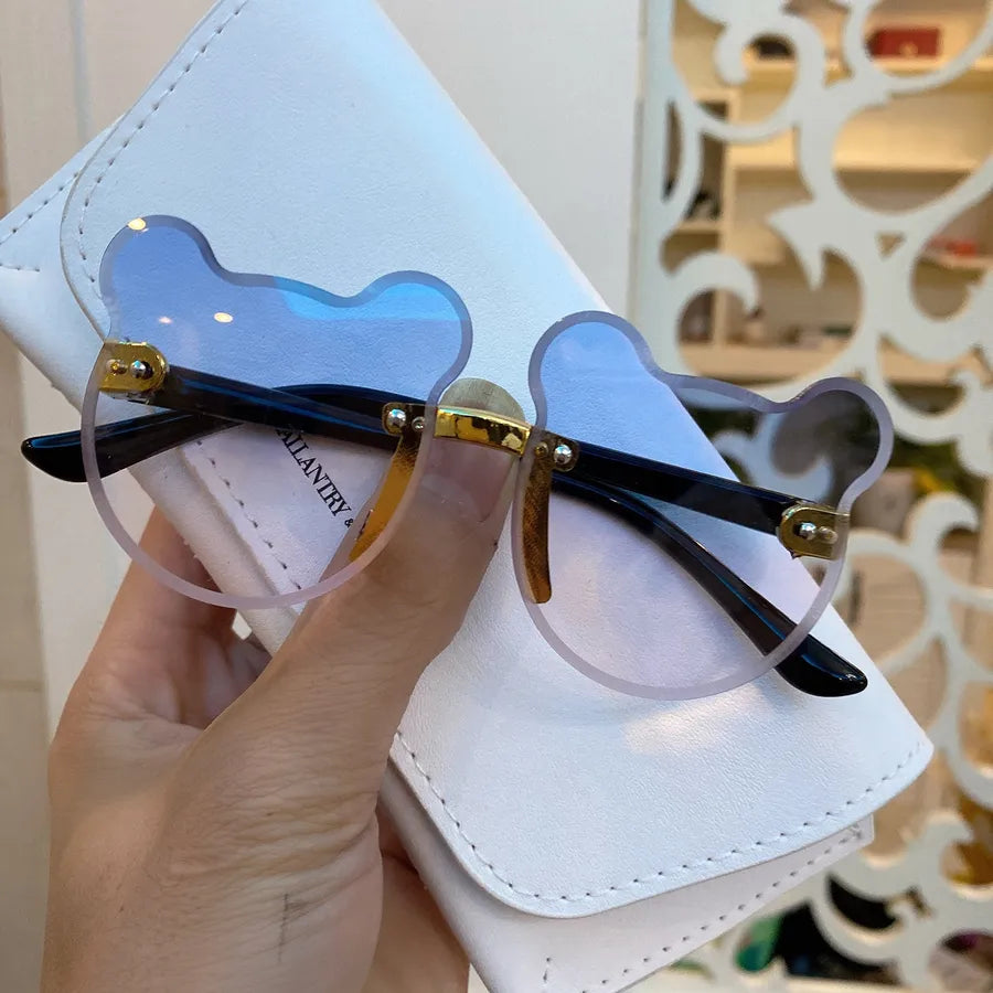 Fashion Cartoon Bear Children's Rimless Sunglasses with Colorful Gradient Cat Ear Design Cute Frameless Sunglasses