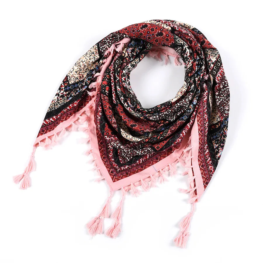 designed  Bohemian Women Scarf Ethnic Style Knot Tassel Scarf Jacquard Large Square