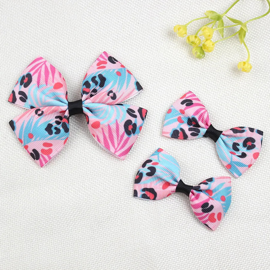 Explosions Retro Leopard Print Children's Boutique Bow Hairpin Printed Girl Hair Accessories One Big Two Small