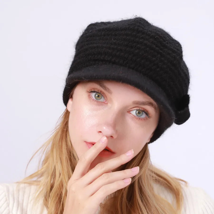 women's casual solid color flat eaves wool cap