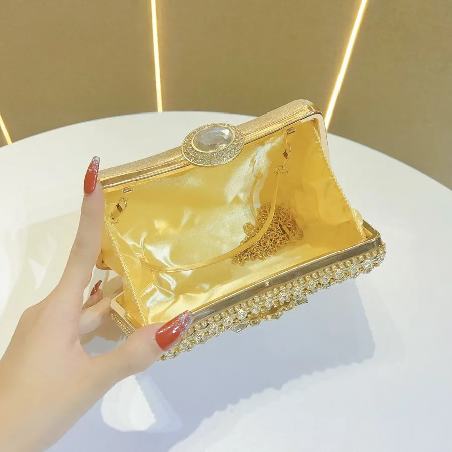 New Fashion Diamond Embedded Handbag Shoulder Crossbody Party Ball Evening Bag Polyester Box Shape Sparkling Shiny Element