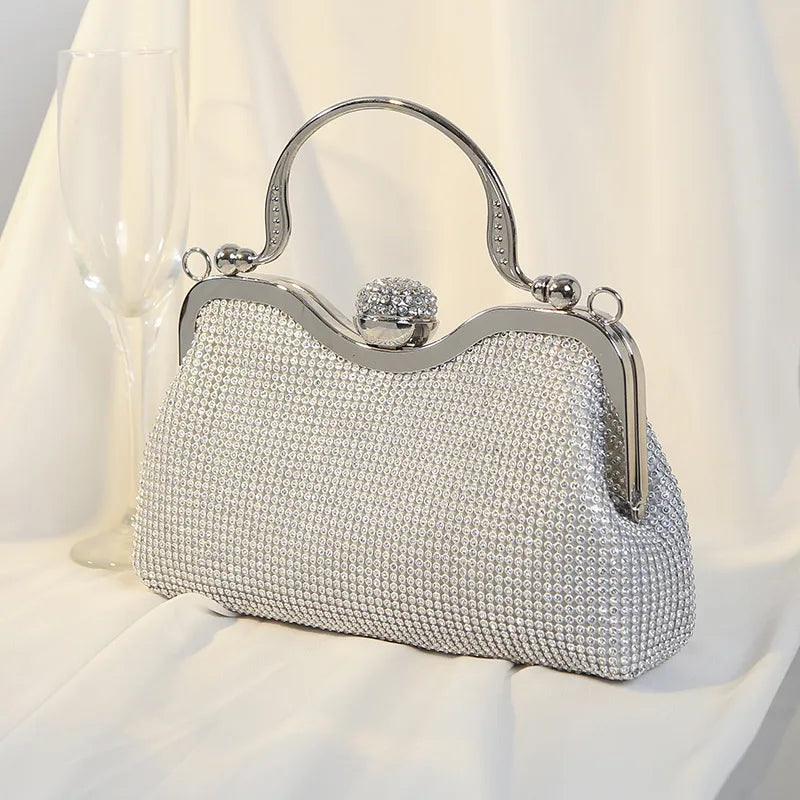 black gold silver rhinestone polyester solid color rhinestone shell evening bags