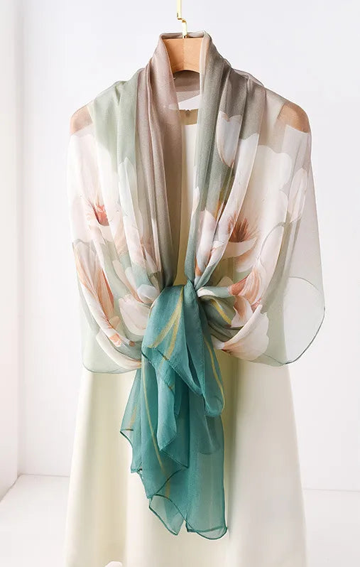 women's elegant geometric satin silk scarf