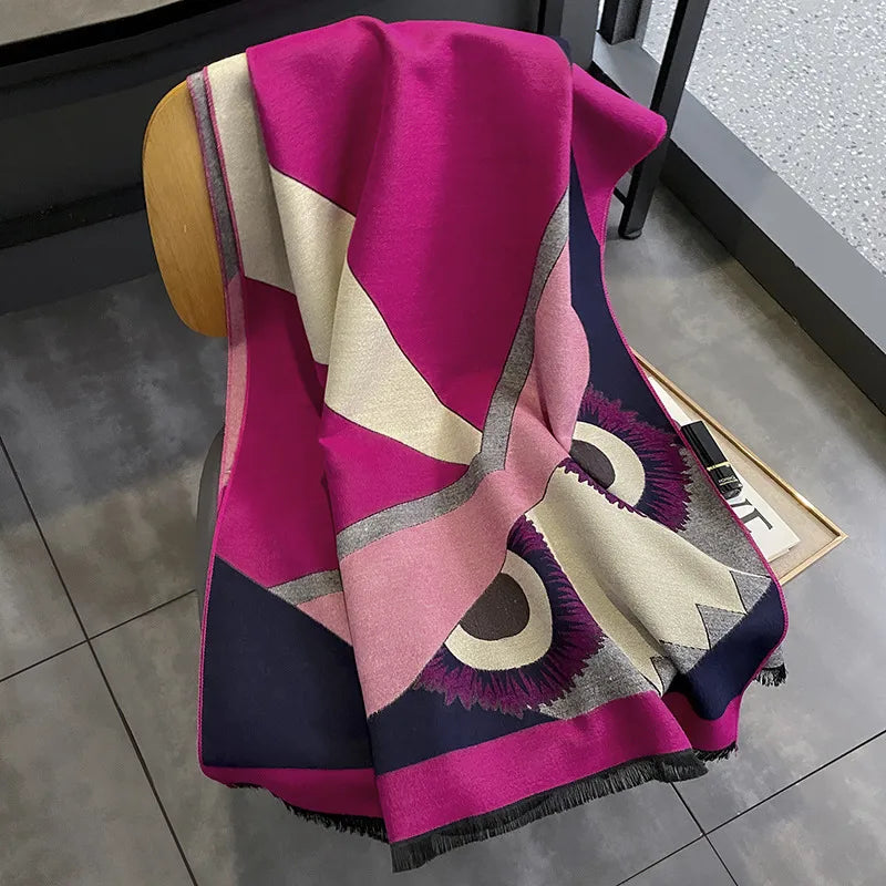 women's streetwear color block imitation cashmere tassel scarf
