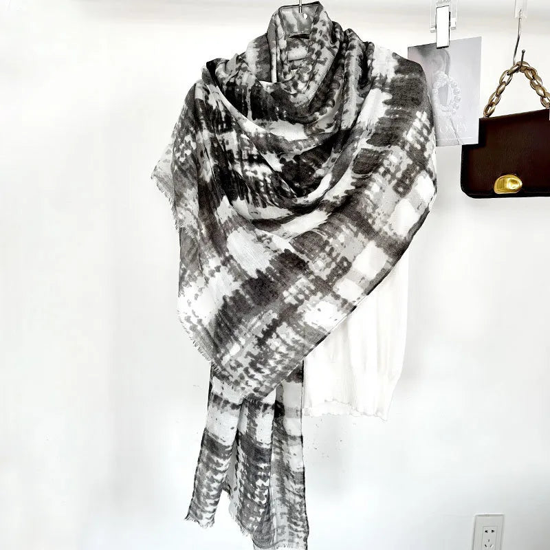 Tourism Holiday Style Herringbone Tie-dyed Silk Scarf Women's Artistic All-match Mid-length Sunscreen Silk Scarf Beach Scarf Tide