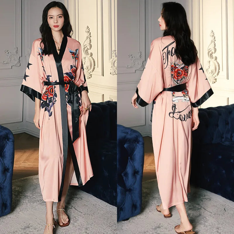 new satin chiffon ice silk light bathrobe multicolors