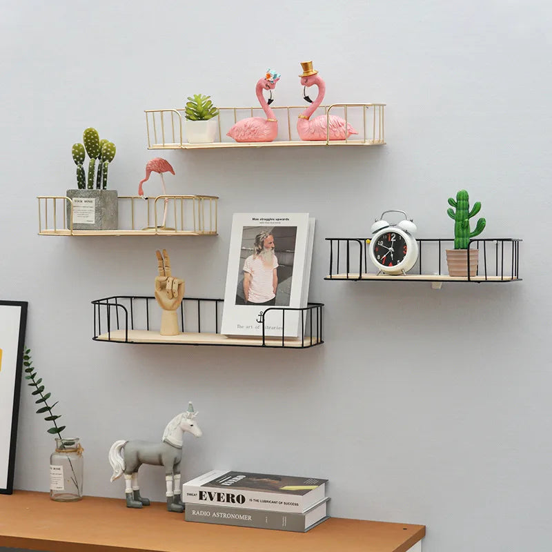 Nordic Style Household Wall Shelf Wrought Iron Frame Plus Board Support Plus Inner Box Independent Packaging Spot Wholesale