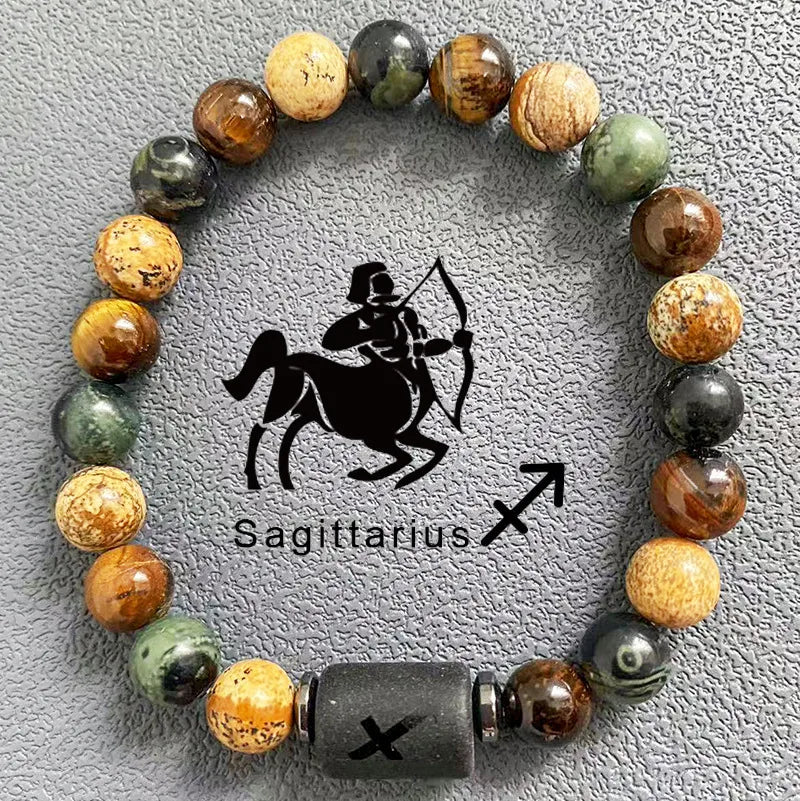 Twelve Constellation Natural Stone Beads Bracelet Hot Selling Tiger Eye Stone Picture Stone Mix and Match Couple Beads Bracelet