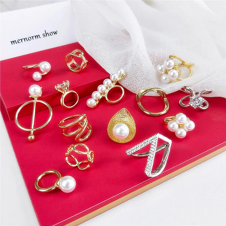 women's fashion geometric water droplets pu alloy rhinestone pearl