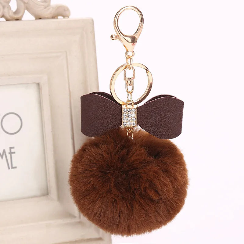 elegant bow knot pu leather women's bag pendant keychain