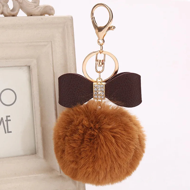 elegant bow knot pu leather women's bag pendant keychain