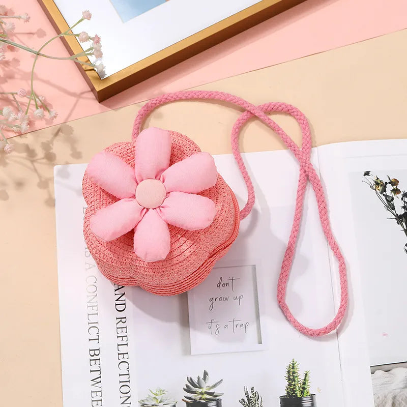Children's Bag Women's Cute Woven Bag Seaside Vacation  Summer New Sunflower Grass Woven Bag Crossbody Small Bag
