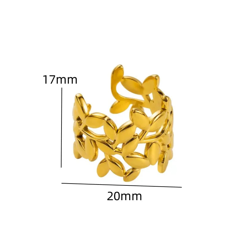 Wholesale Jewelry Tropical Pastoral Leaves 304 Stainless Steel Plating Open Rings