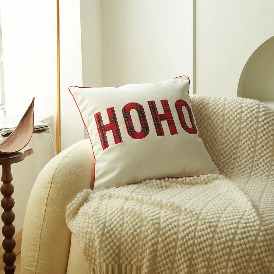 Christmas Print Embroidered Letter Cushion Cover Red And Green Plaid Fabric Home Decorative Pillowcase American Style