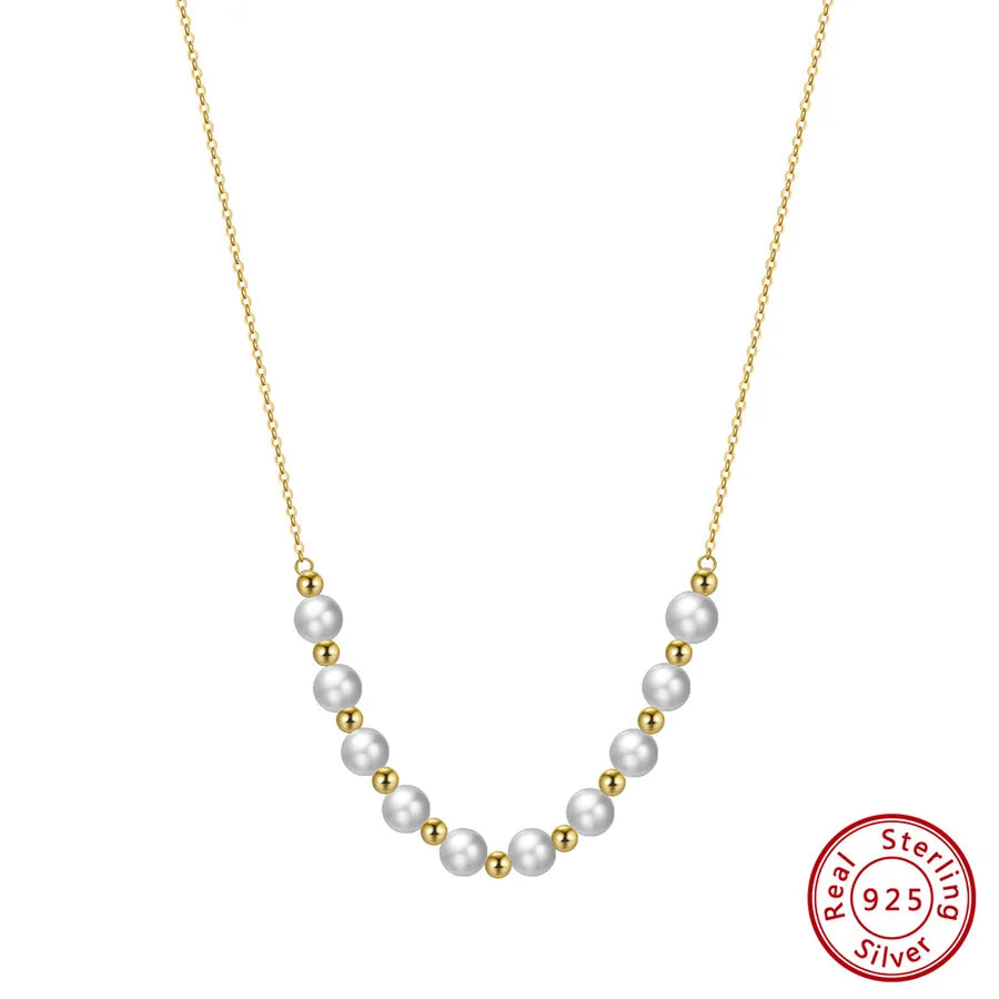 925 Sterling Silver Freshwater Pearl cable chain Plating Geometric Double Layer Necklaces Pendant Necklace Necklace