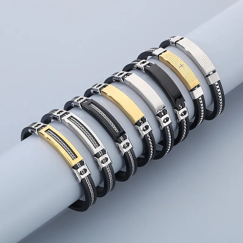 Business Classic Style Geometric 304 Stainless Steel Rubber 18K Gold Plated Men's Bangle