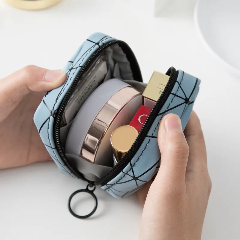 streetwear plaid pu leather square makeup bags