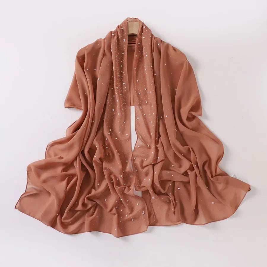 wholesale pearl chiffon ceramic gypsophila hot drill long scarf Hui scarf Indonesia Middle East Africa turban