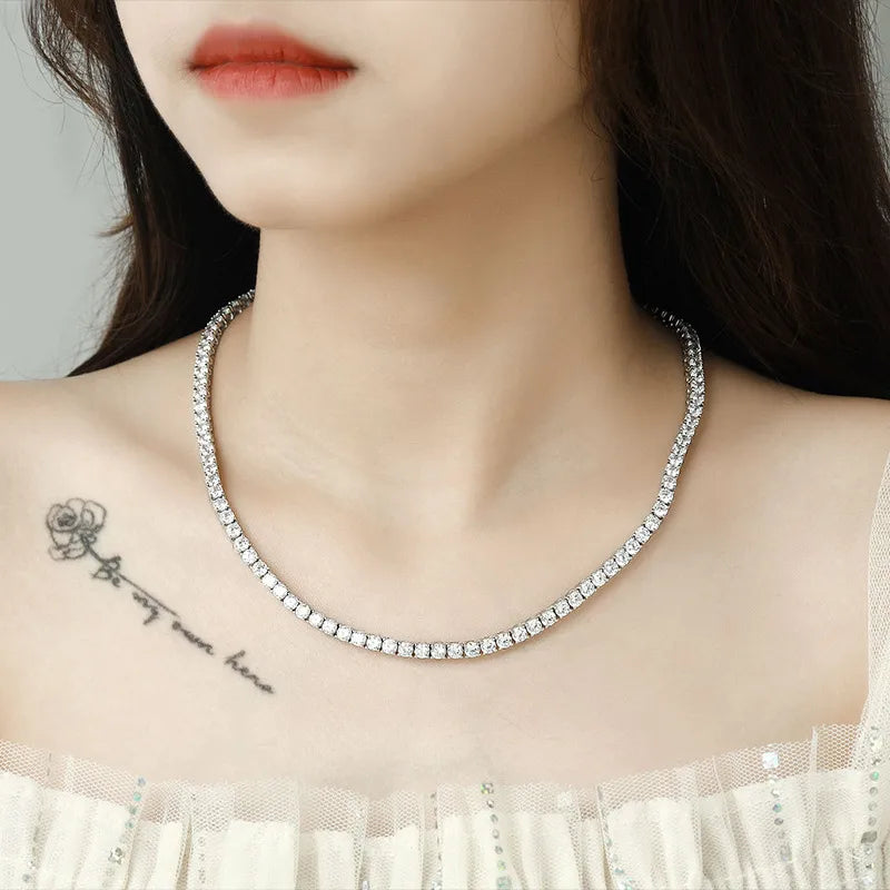 Full Drill Four Claw Embedded 5mm Necklace Unisex Hip Hop Simple 925 Sterling Silver Geometric Patterned Chain Jewelry