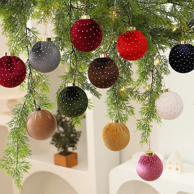 Luxurious Velvet Christmas Ball Ornament Star Embellished Christmas Tree Decoration Festive Fabric Star Stuffed Ball Hanging