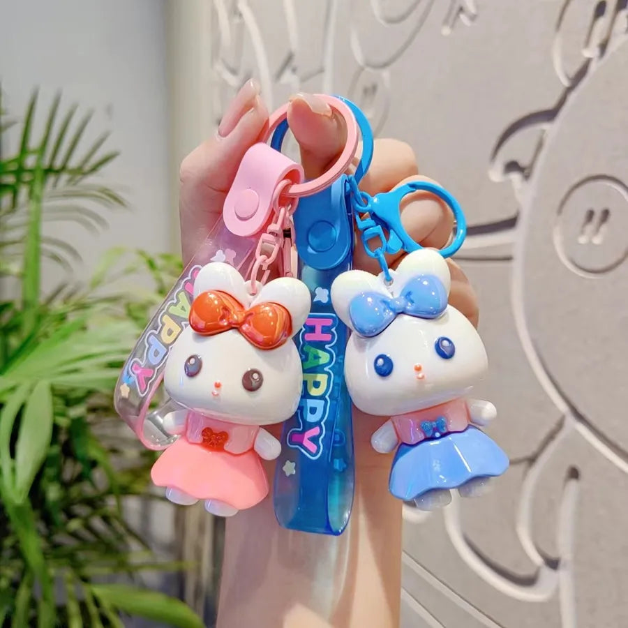 Creative Cartoon Cute Soft Plated Rabbit Doll Car Keychain Women Fashion Elegant Bag Pendant Gift