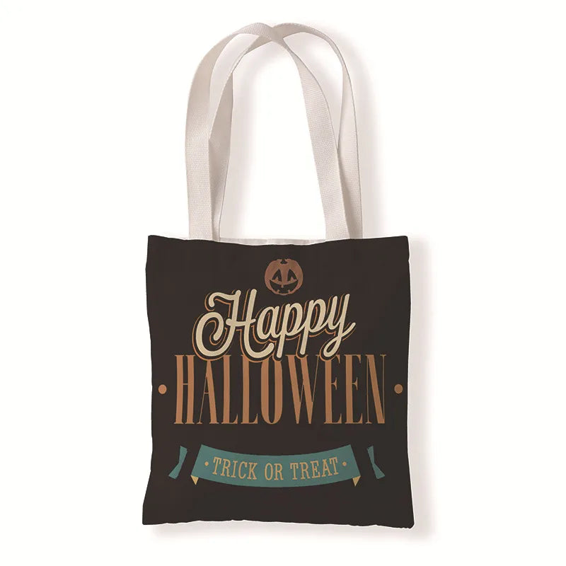 Halloween Unisex Medium Canvas Pumpkin Letter Elegant Streetwear Square Open Canvas Bag