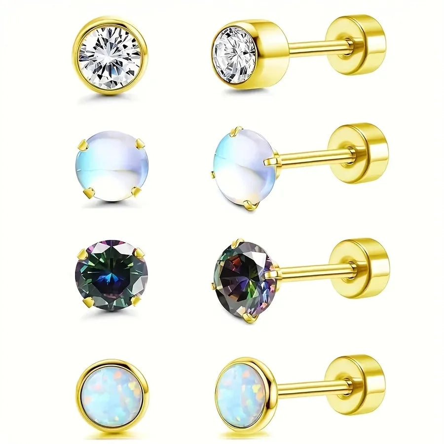 4 Pairs Simple Style Round 304 Stainless Steel Ear Studs