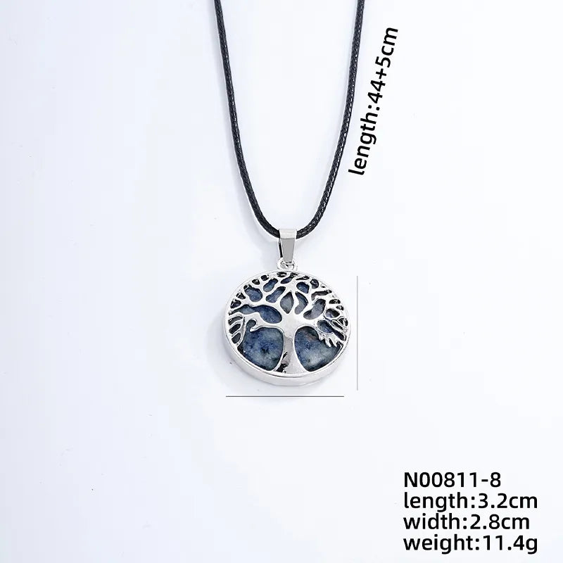 ig style simple style round tree stainless steel natural stone leather rope inlay natural stone pendant necklace