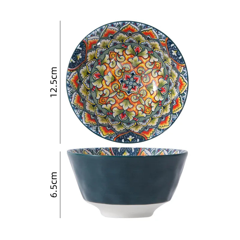 Bohemian Ceramic Tableware Bilitis Dishes Light Luxury Hand-painted Creative Household Rice Bowl Soup Bowl Dish Plate