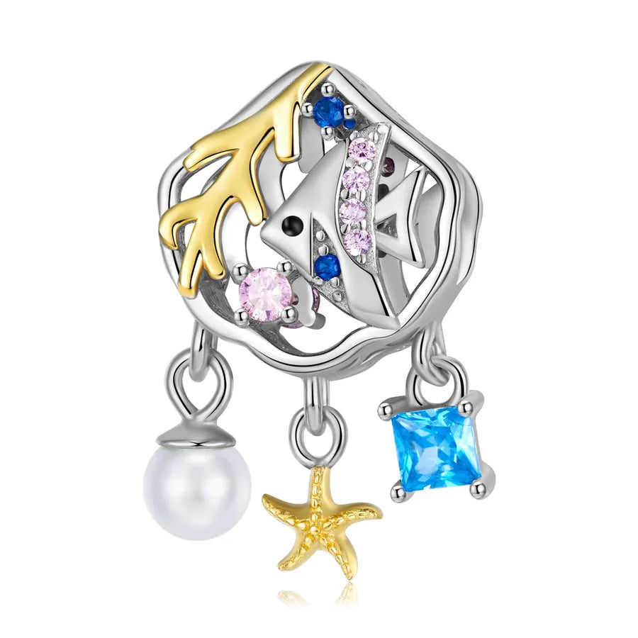 1 Piece 925 Sterling Silver Zircon Mermaid Shell Whale Jewelry Accessories
