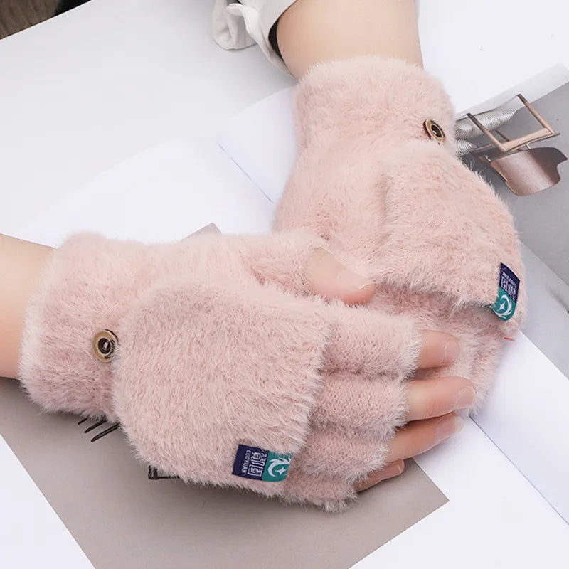 Warm Gloves Men's and Women's Open Finger Learning Flip fleece-lined Winter Outdoor Cold-proof Autumn and Winter Women's Ski Riding Gloves