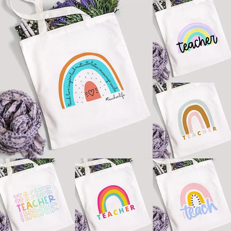 foreign trade Teach Love Rainbow printed canvas bag shoulder bag student fashion handbag spot