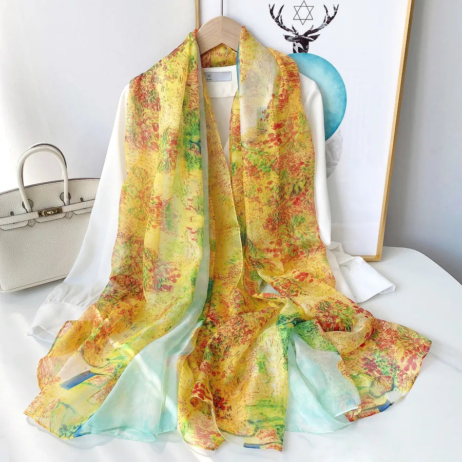 Women's Elegant Printing Polyester Chiffon Silk Scarf