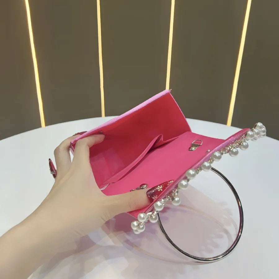New Women's Round Ring Clutch Bag Rhinestone Evening Handbag Small Red Book Handbag Water Diamond Bags Fashion Elements