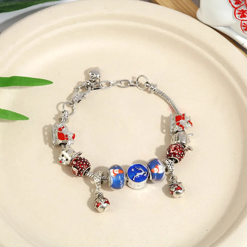 Blue Crystal Beads Bracelet Halloween DIY Snake Bone Bracelet Fashionable OL Style Alloy Cartoon Character Pattern Unisex