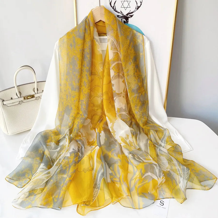 Women's Elegant Printing Polyester Chiffon Silk Scarf