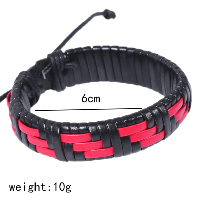 hip-hop color block pu leather knitting men's wristband