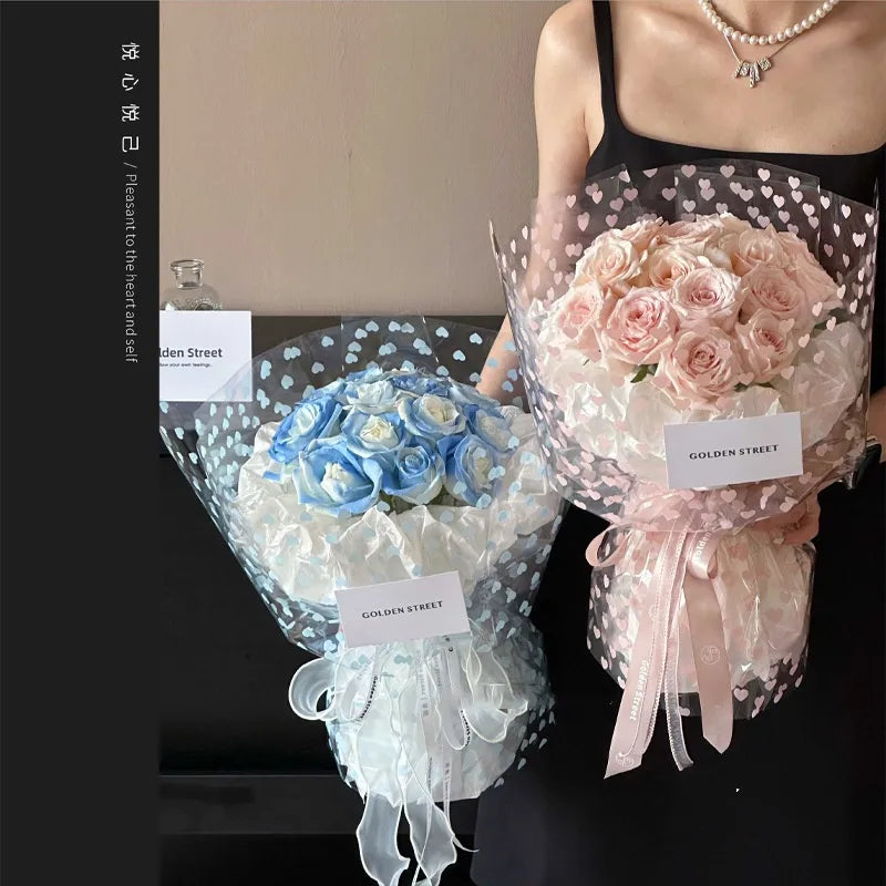 Elegant Romantic Heart Shape Plastic Daily Date Korean Floral Wrapping Paper Party Supplies Gift Wrapping Supplies 1 Pack of 20 Sheets