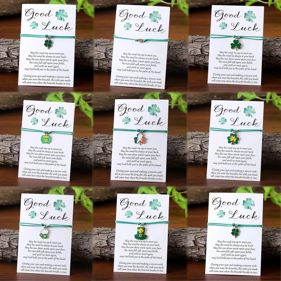 Retro Simple Style Shamrock Green Beer Alloy Woven Chain String Bracelets Wholesale