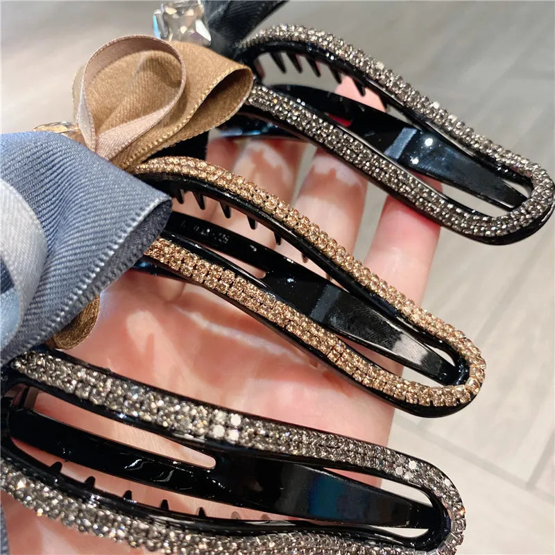 Elegant Summer Sweet Diamond Butterfly Knot Lazy Girl Duckbill Clip Chic Style Hair Accessory For Women