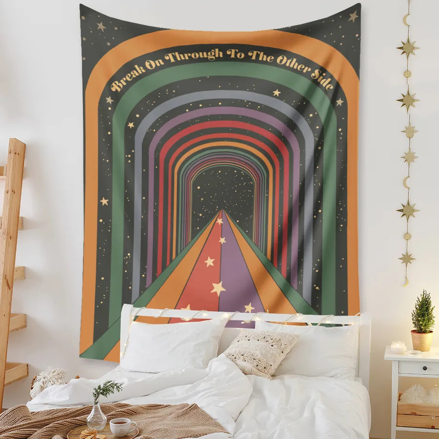 bohemian rainbow lines tapestry home background decoration wholesale nihaodropshipping