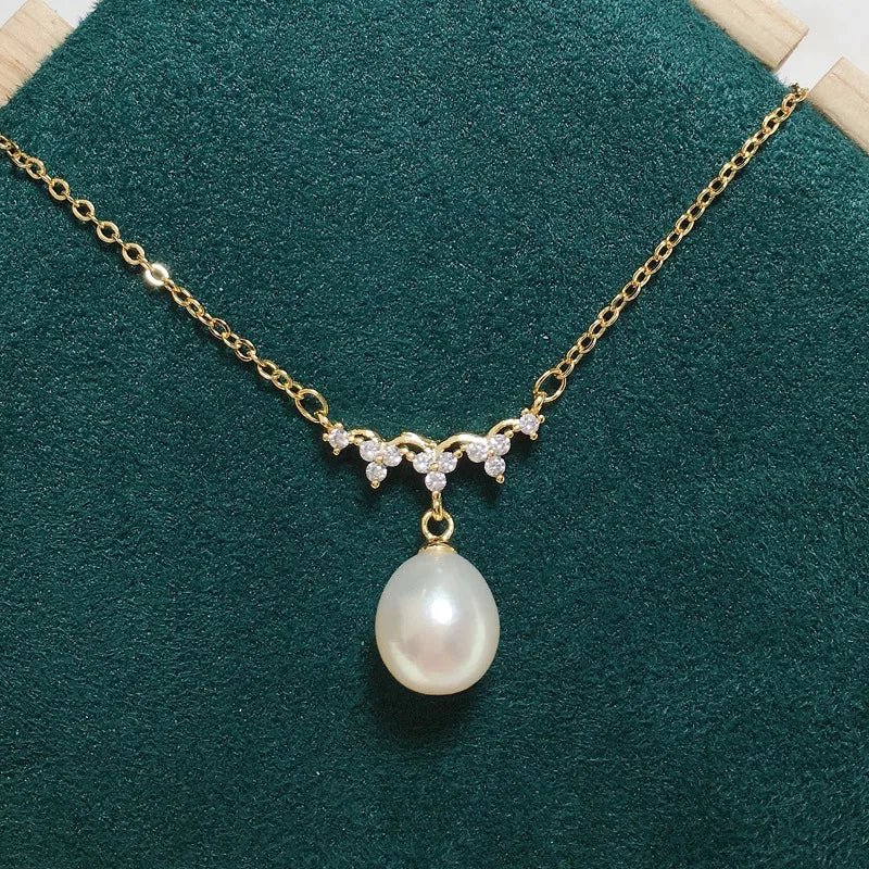 New High Quality Craft Natural Freshwater Pearl Pendant Wave Clavicle Chain Copper Plated Real Gold Super Color Preservation Necklace
