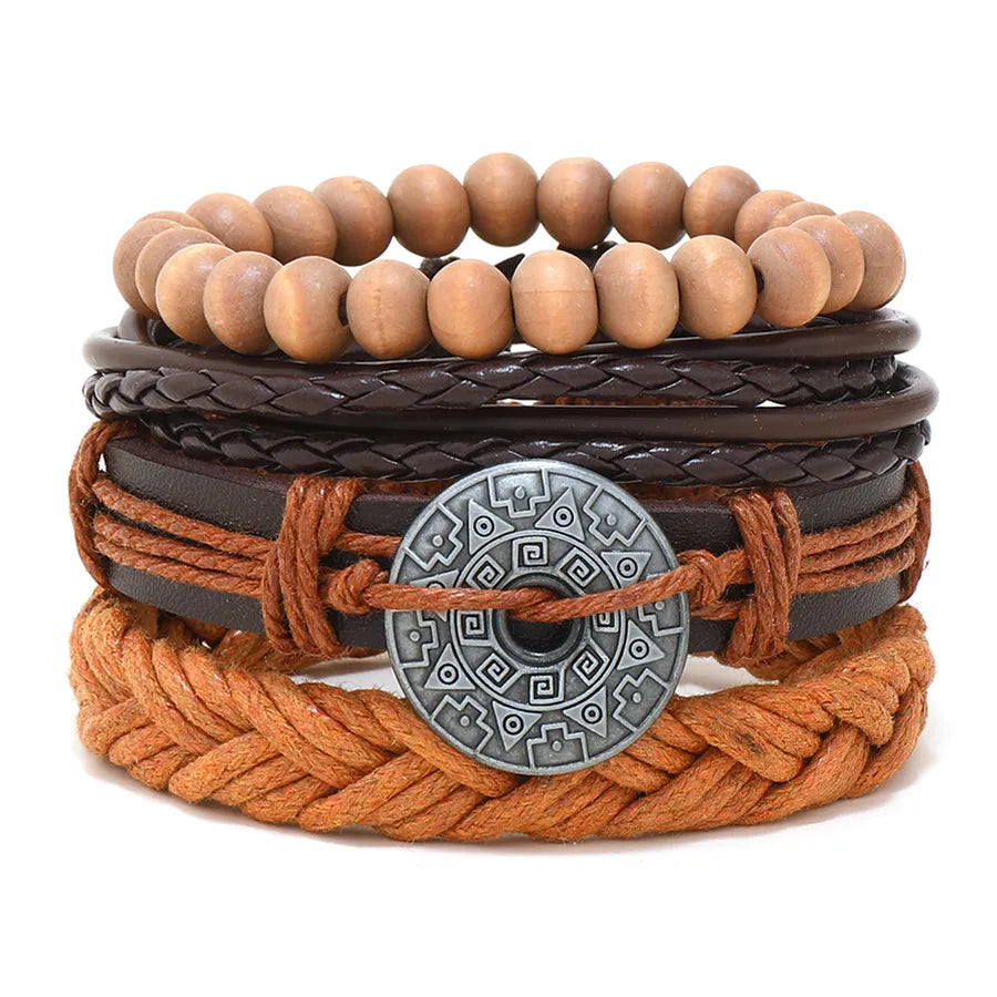 retro geometric pu leather knitting unisex bracelets