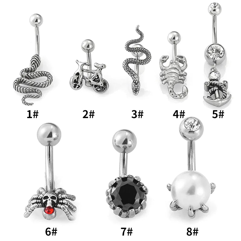 1 Piece Belly Rings Casual Snake Spider 316L Stainless Steel  Polishing Hollow Out Zircon