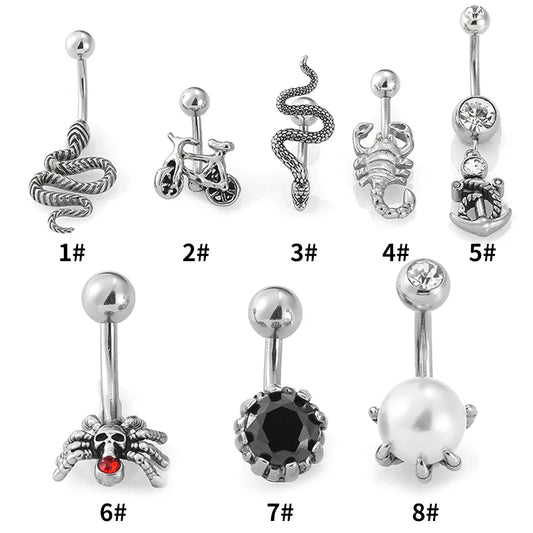 1 Piece Belly Rings Casual Snake Spider 316L Stainless Steel  Polishing Hollow Out Zircon