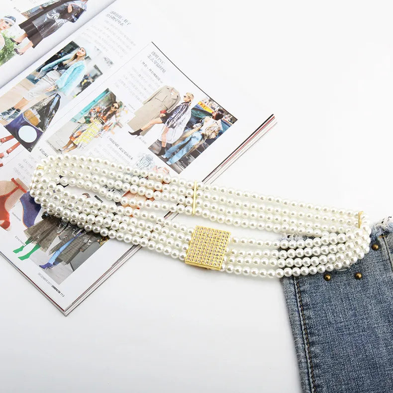 simple style square oval flower plastic beaded inlay rhinestones women's chain belts 1 piece