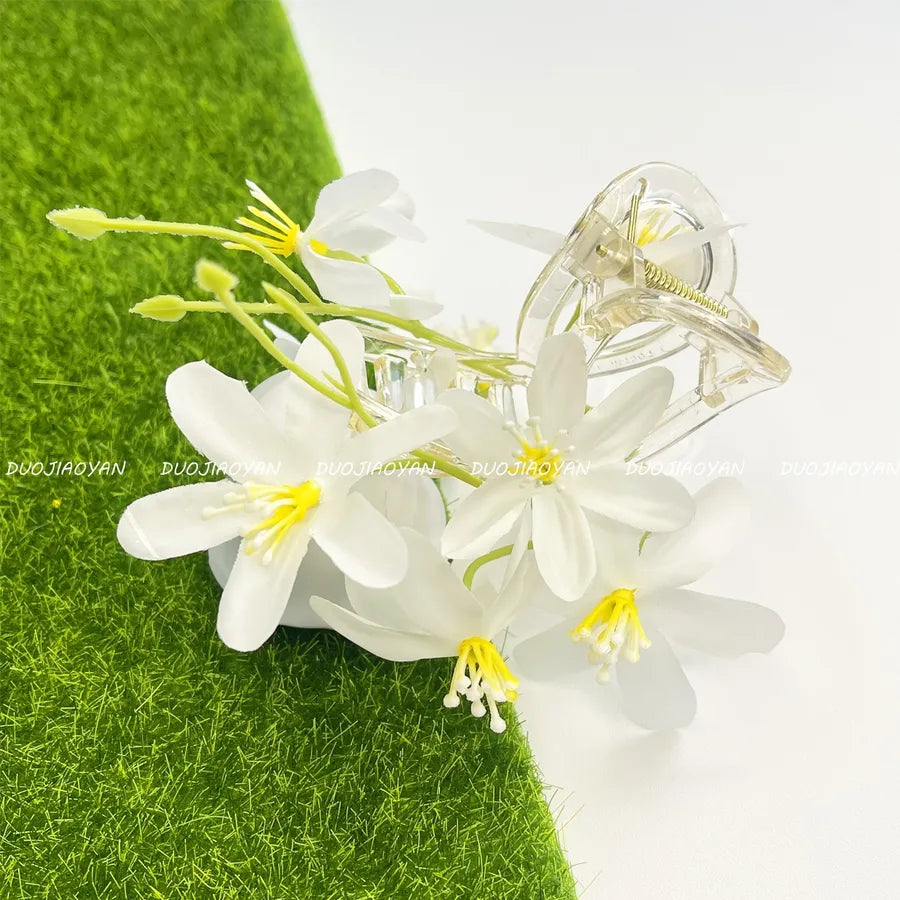 Pastoral Women's Flower Cloth Hair Claws