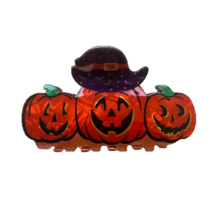 Halloween Jack Pumpkin Hair Clip Festive Apple Face Shark Clip Girls Holiday Headwear Skeleton Design Mixed Material Hair Accessory
