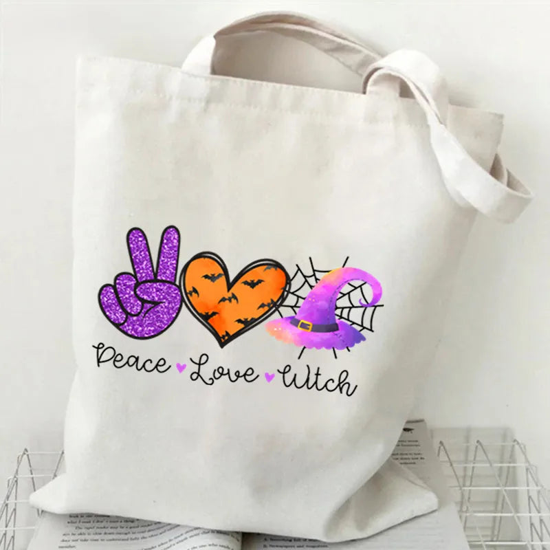 Halloween Cartoon Pumpkin Decorated Student Canvas Bag Handbag Shopping Commuter Bag Large Square Fashion Tote Bag