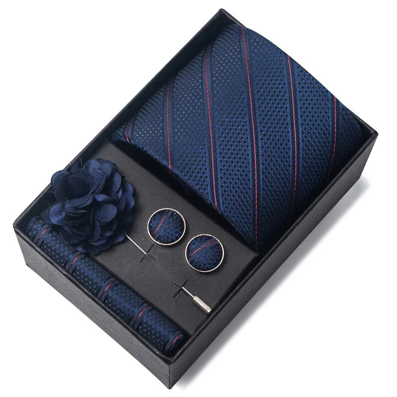 commute geometric stripe cashew nuts polyester yarn men's square scarf cufflinks tie